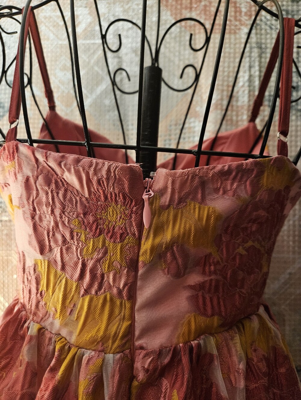 Fashion Nova Spaghetti Strap Pink Floral A-Line Dress with Orange Accents - Picture 6 of 16